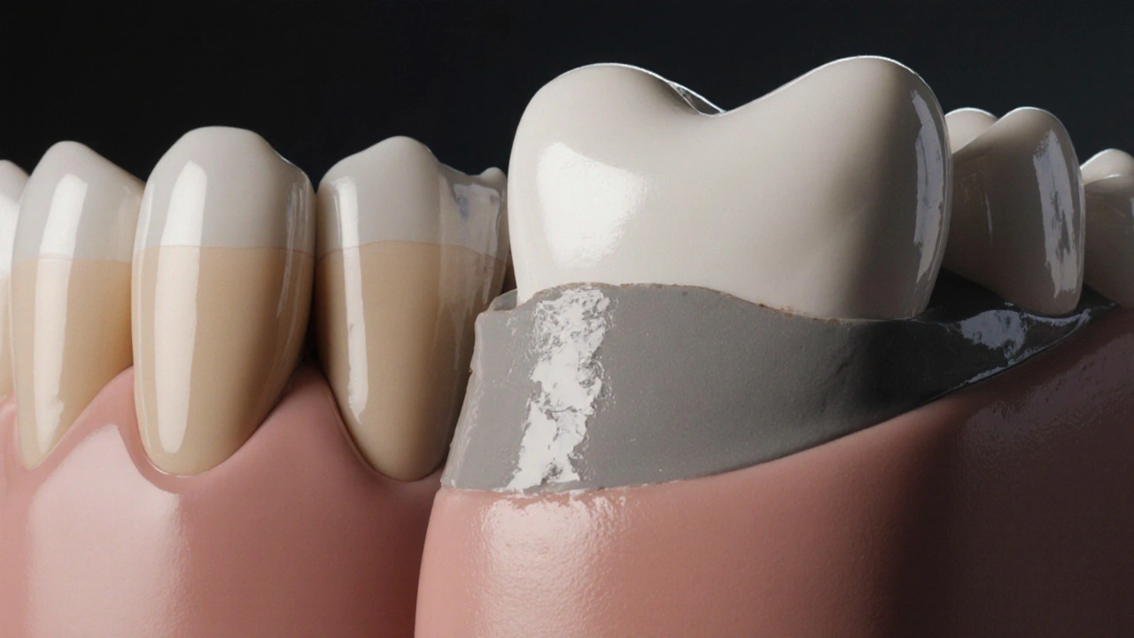 Side-by-side comparison of high-quality and low-quality ceramic crowns.