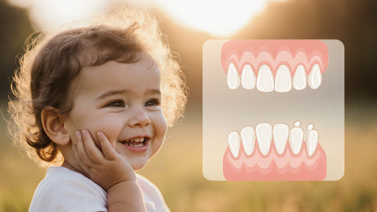 Porovnání malého mléčného a většího trvalého zubu u dítěte.