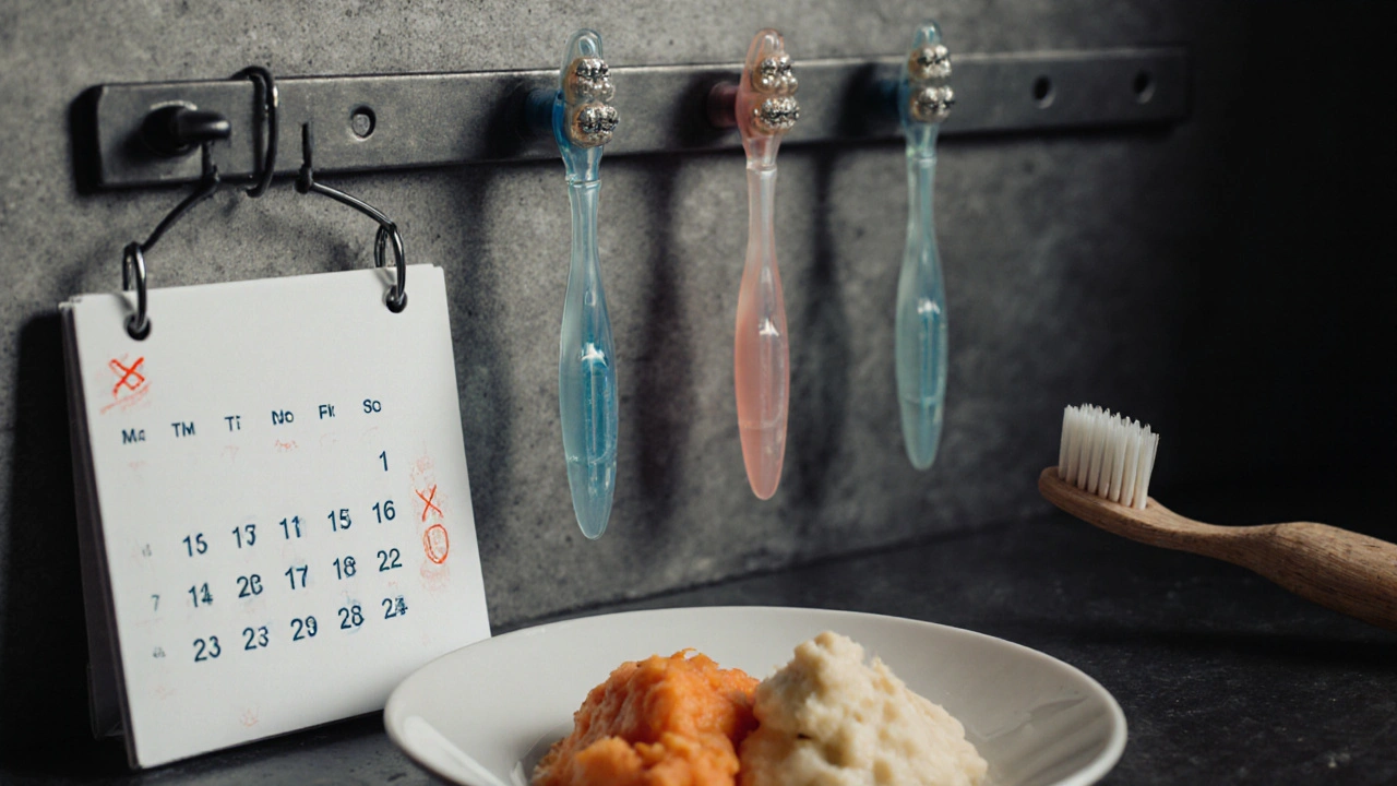 Rovnátka visí jako nástroj vedle kartáčku a měkkého jídla