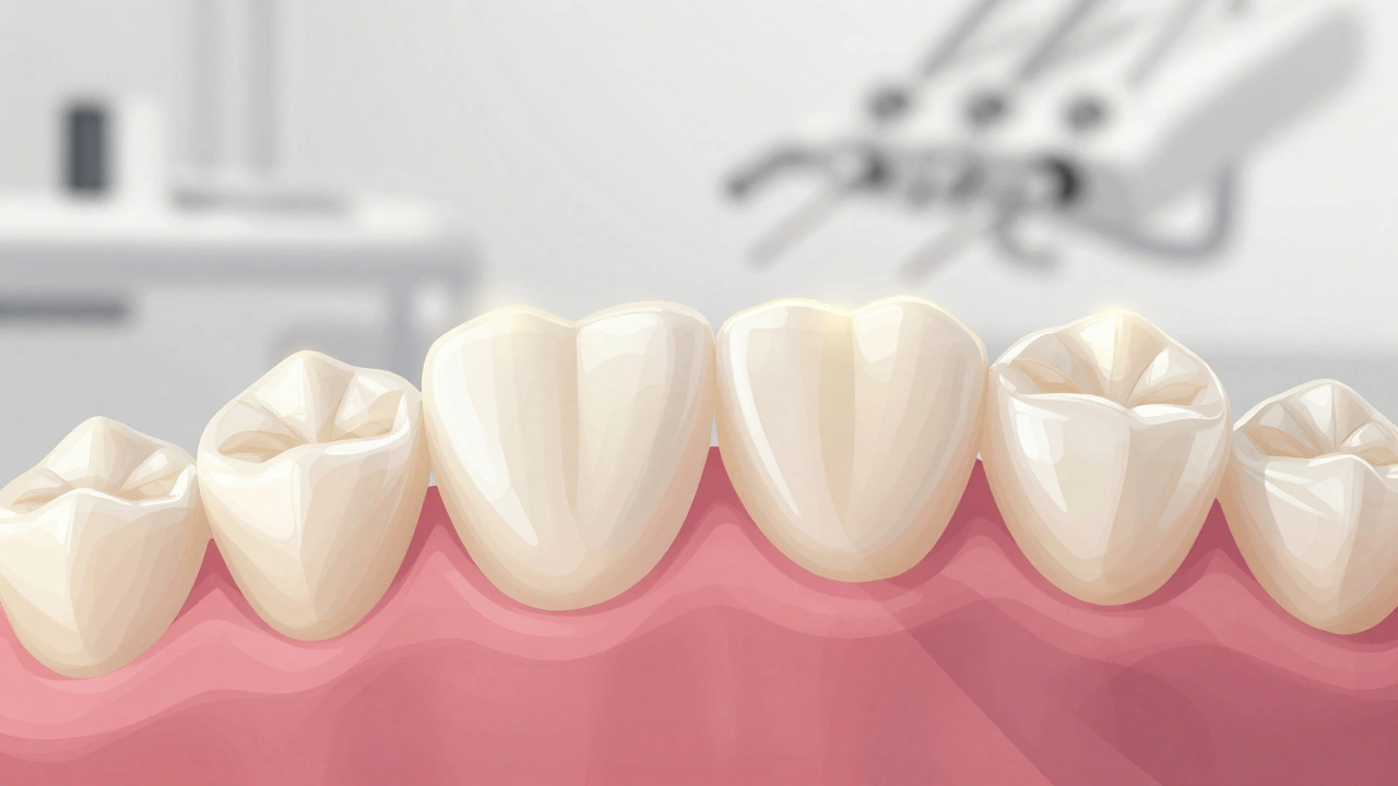 Celokeramická korunka dokonale sedící na připraveném zubu, bez kovové hranice.