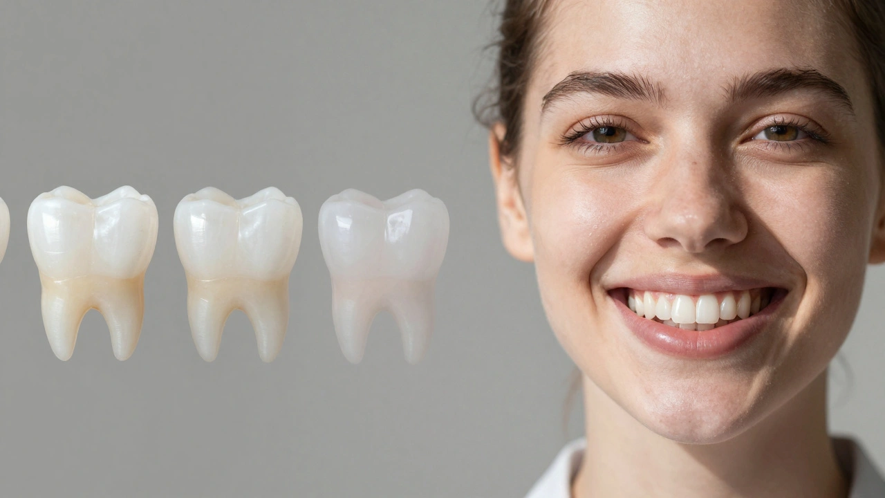 Person smiling with beautifully restored front teeth, glowing with natural light.