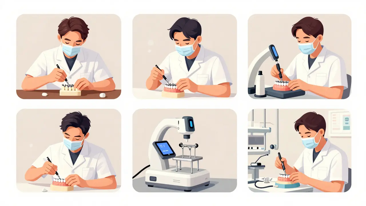 Postupné vzdělávání zubního technika ve čtyřech letech na střední škole.