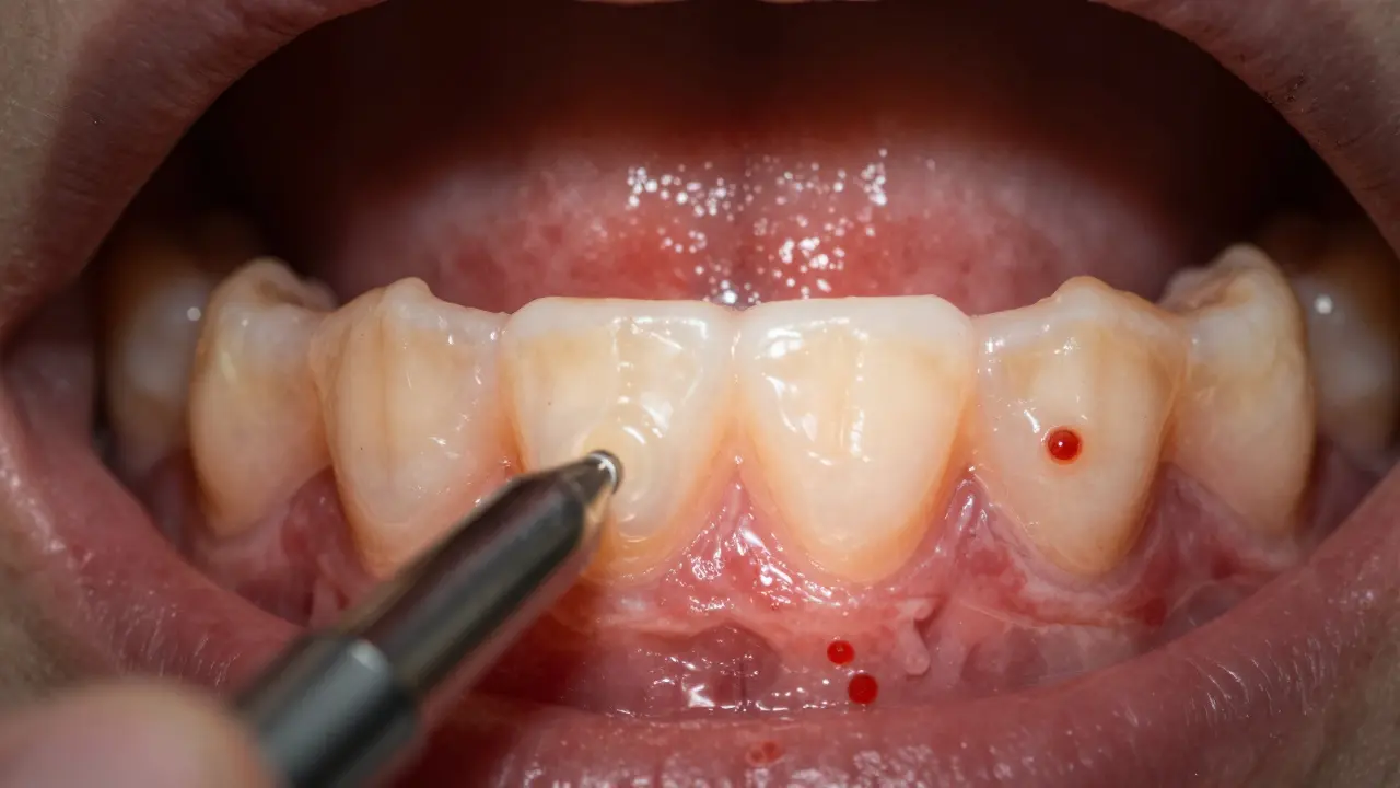 Bílé a červené skvrny na dásních při zubní prohlídce