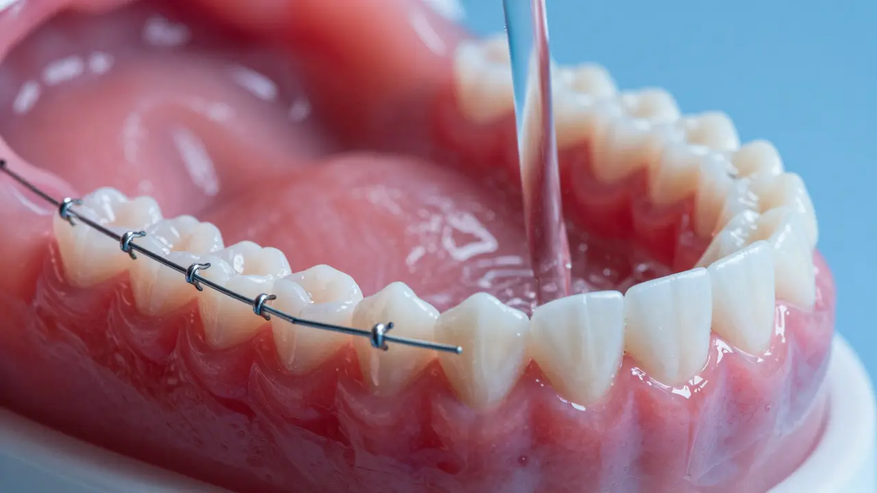 Kontrast mezi poškozenými rovnátky a zdravými dásněmi versus čistou, správně udržovanou ortodontickou úpravou.