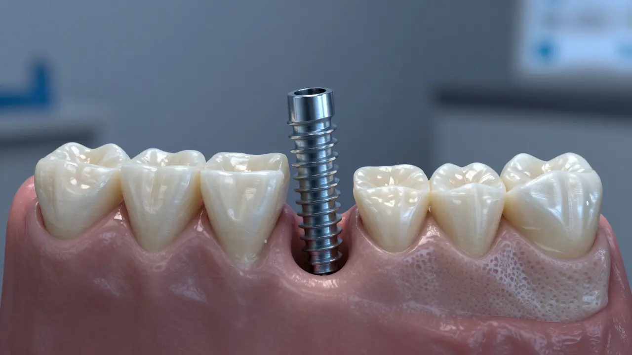 Dental implantát integrovaný v plně uzdravené kosti čelisti