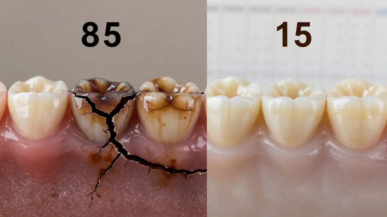 Srovnání dlouhodobé odolnosti kompozitní a keramické plomby.