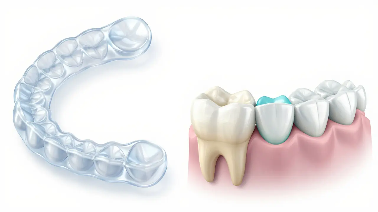 Ilustrace metod korekce zubů pomocí alignerů a kompozitního bondingu