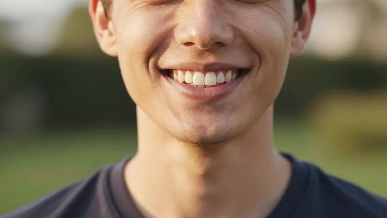 Krásný a přirozený úsměv člověka v jemném přirozeném světle