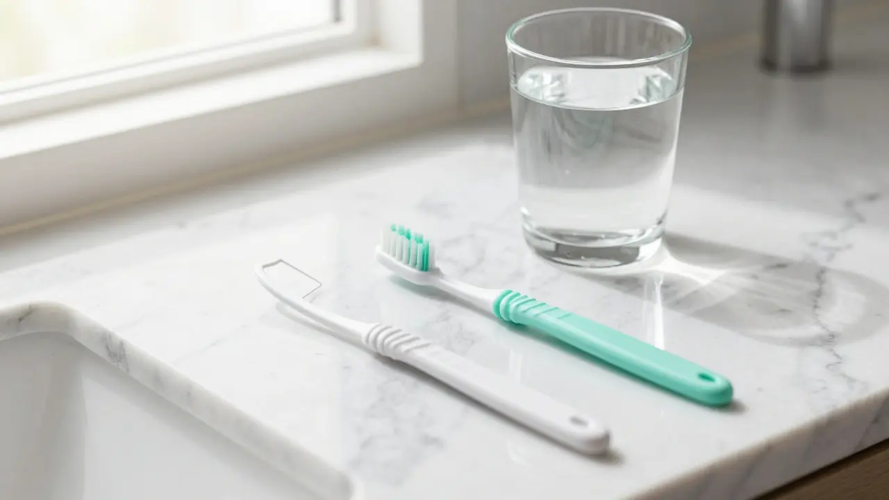 Mezizubní kartáček a speciální nit pro hygienu zubního můstku.