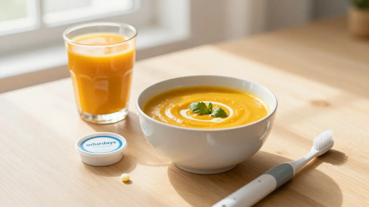 Sada pro úlevu: měkké jídlo, ortodontický vosk a jemný kartáček