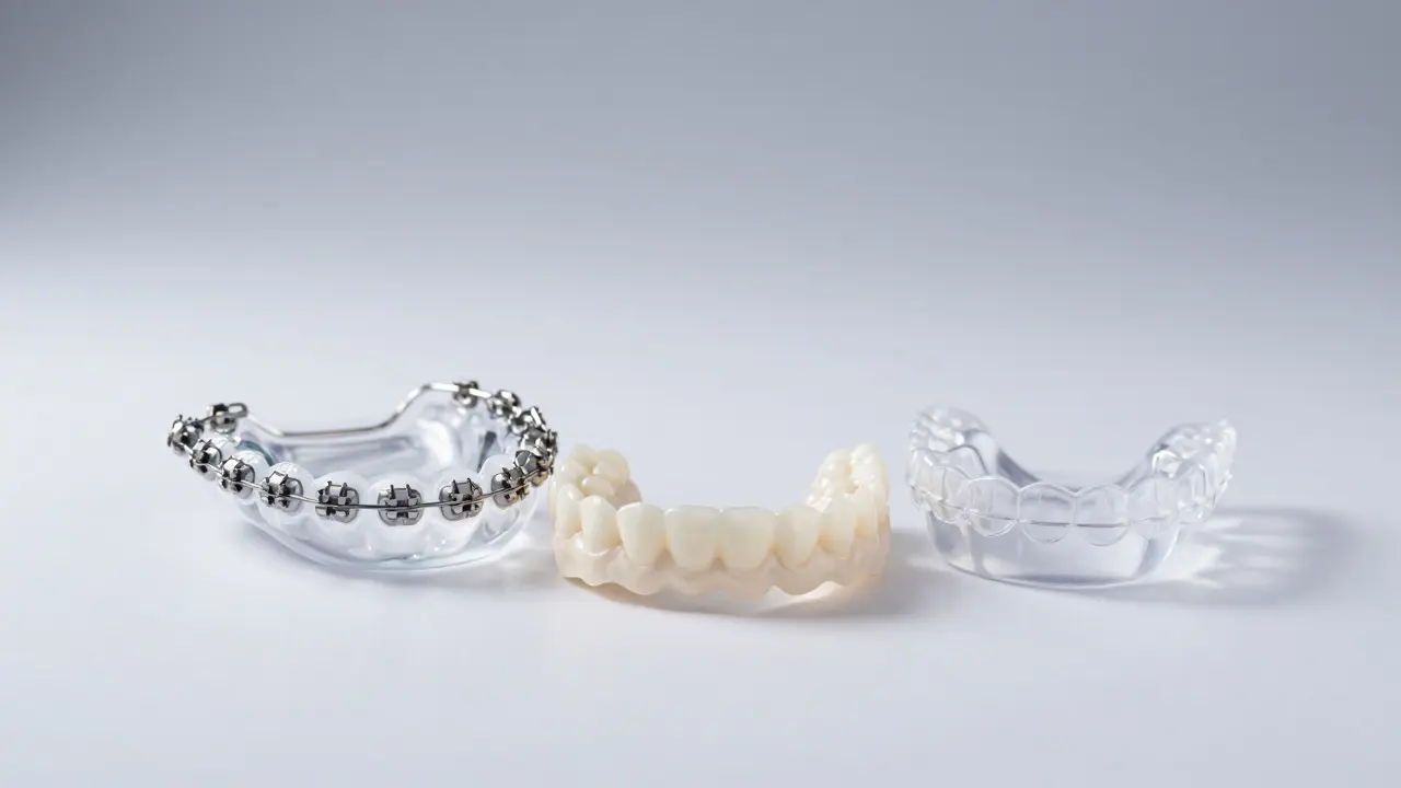 Srovnání kovových záporců, keramických záporců a průhledných alignerů