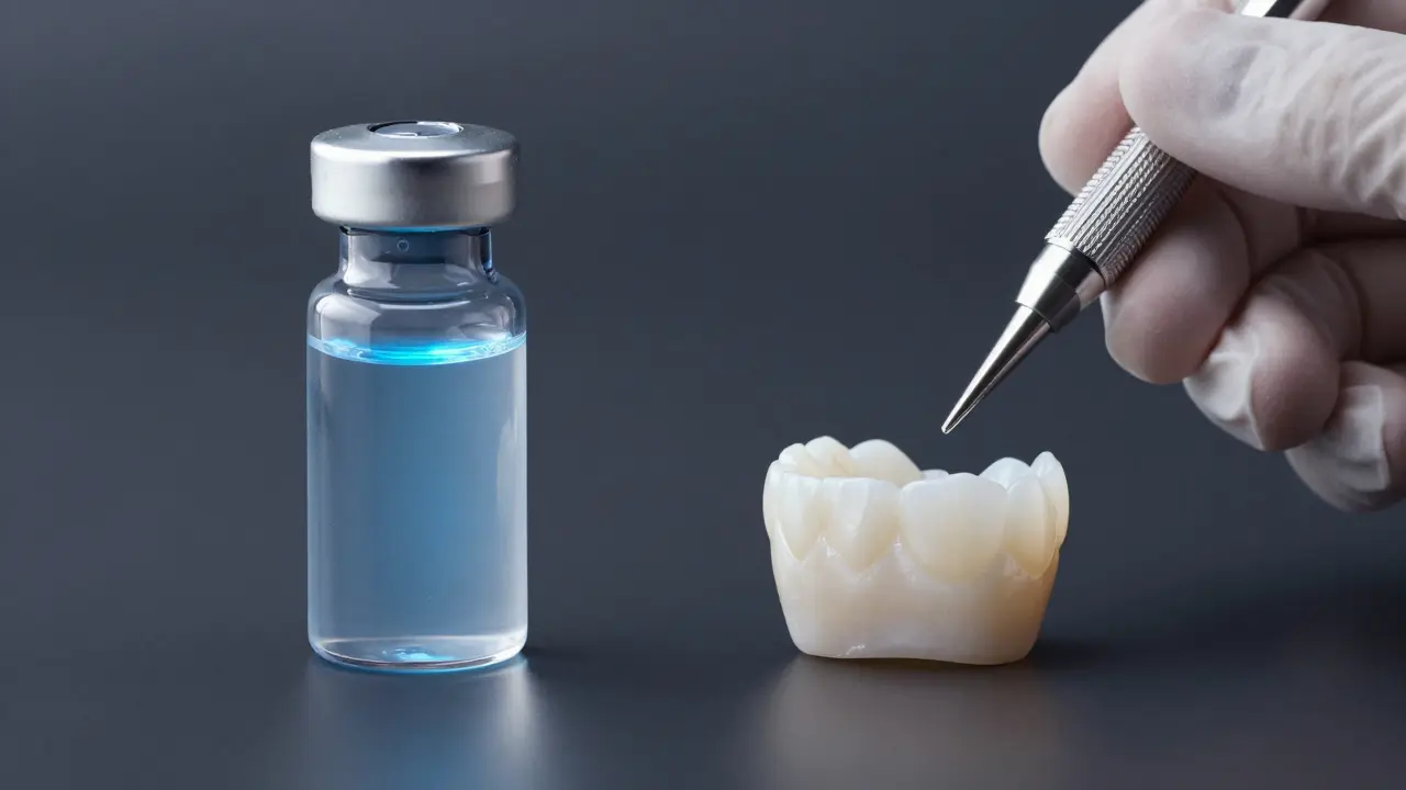 Porovnání materiálu kompozitu a keramiky v ruce lékaře