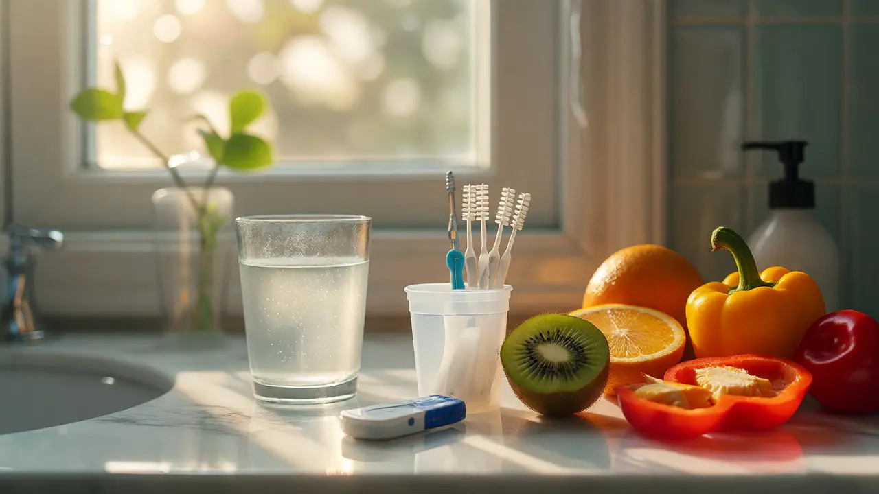Prevence zánětu dásní pomocí dentální niti, solné vody a ovoce
