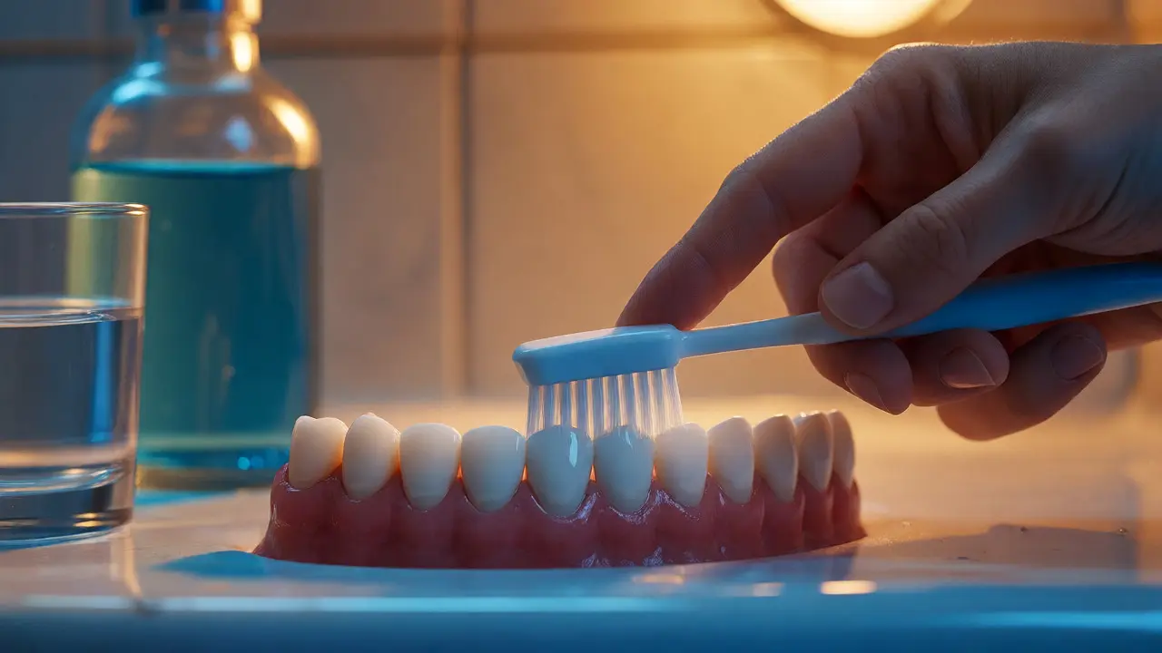 Jemné čištění zubů měkkým kartáčkem pro ochranu povrchu porcelánových fazet.
